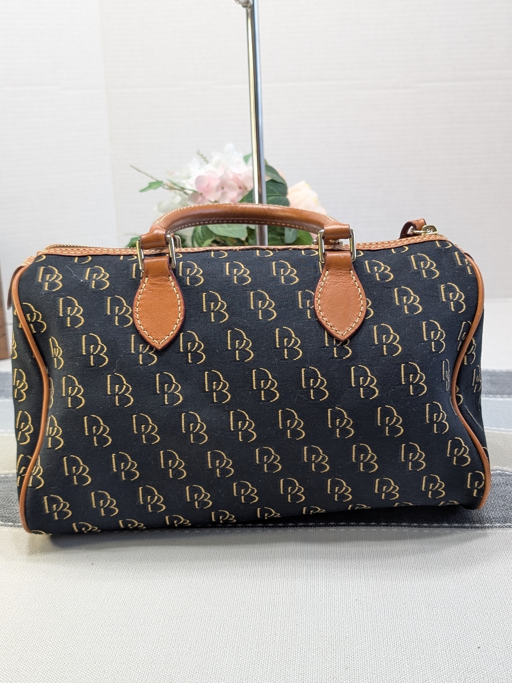 Dooney & Bourke Black/Tan Monogram Crossbody Satchel